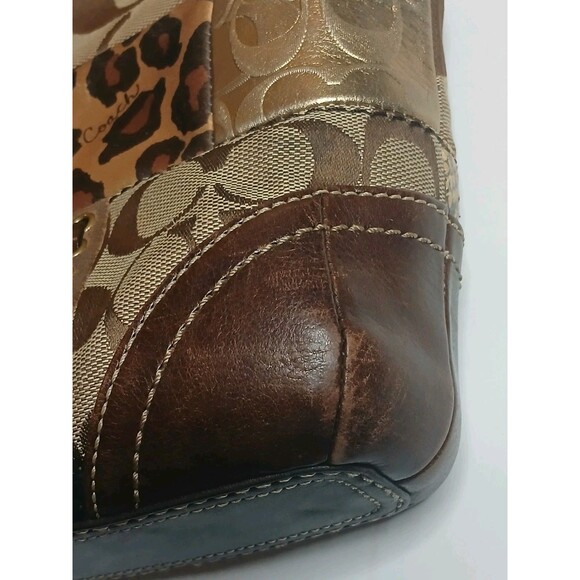 Vtg Coach Patchwork Hobo Bag Brown Leather Suede Animal Print Signature Print - Picture 4 of 16